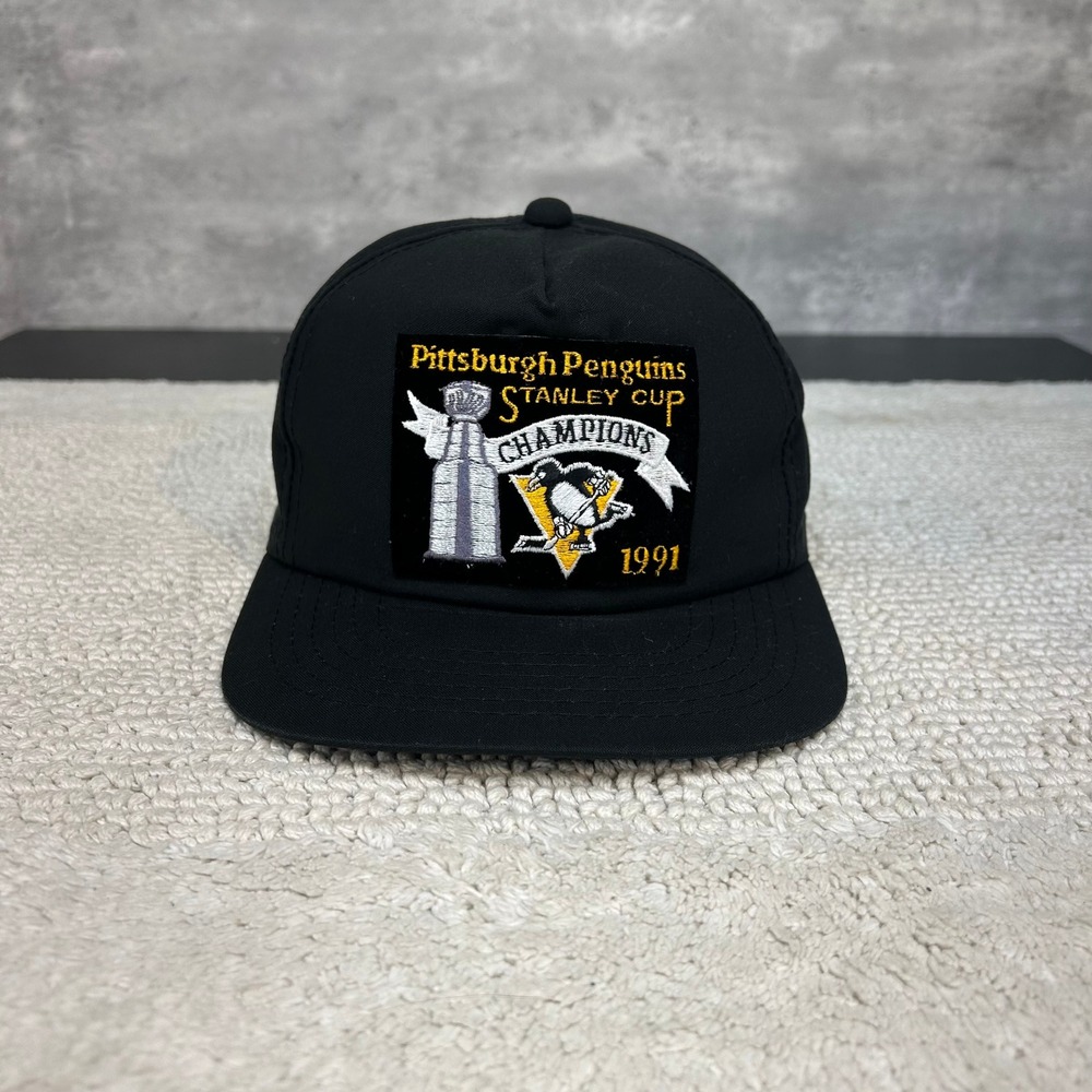 90s Vintage Pittsburgh Penguins Snapback Hat OSFA Stanley Cup Champs Patch Cap